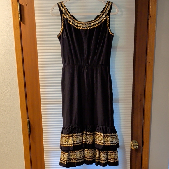 Chic Black and Gold Midi Dress - Picture 1 of 7